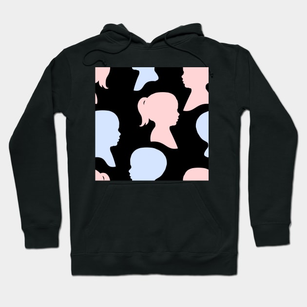 Child Silhouettes - Pale Pink and Blue on Black Background Hoodie by A2Gretchen